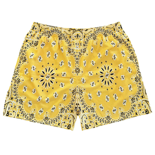 Yellow Paisley Mesh Shorts